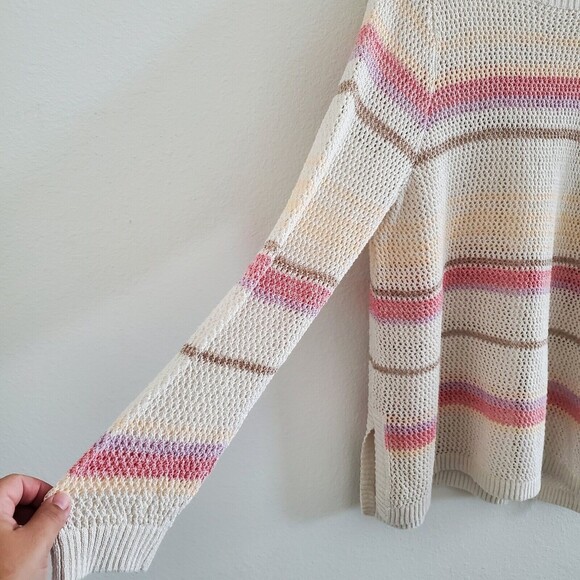 Chico's Women's Sweater XXL Multicolor Open Knit Striped Coastal Boho Minimalist - Picture 4 of 8